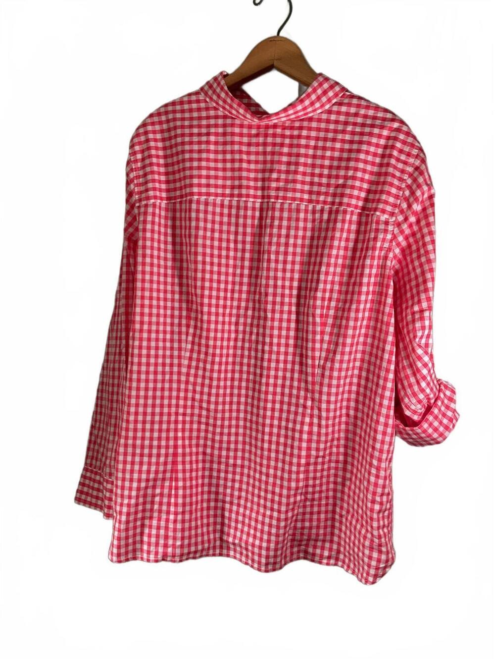 Talbots Rose Red and White Gingham Button-Up Shirt/ Adjustable Sleeves 2X - Picture 9 of 10